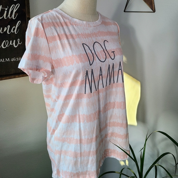 Sold NWT Rae Dunn 'DOG MAMA' Striped Dyed T-shirt - Size Medium - Picture 2 of 9